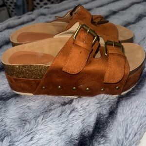 Camel color Suede Women's Platform Sandals